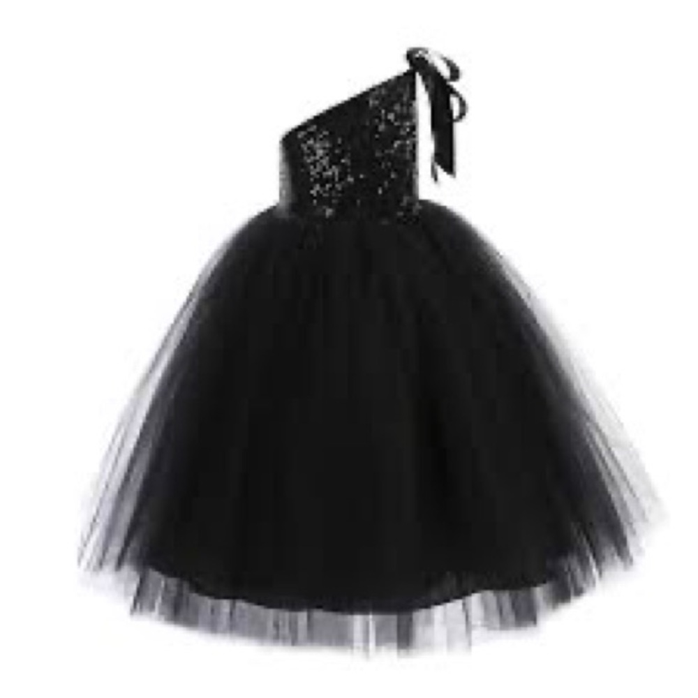 Elegant Black One-Shoulder Kids Formal Dress